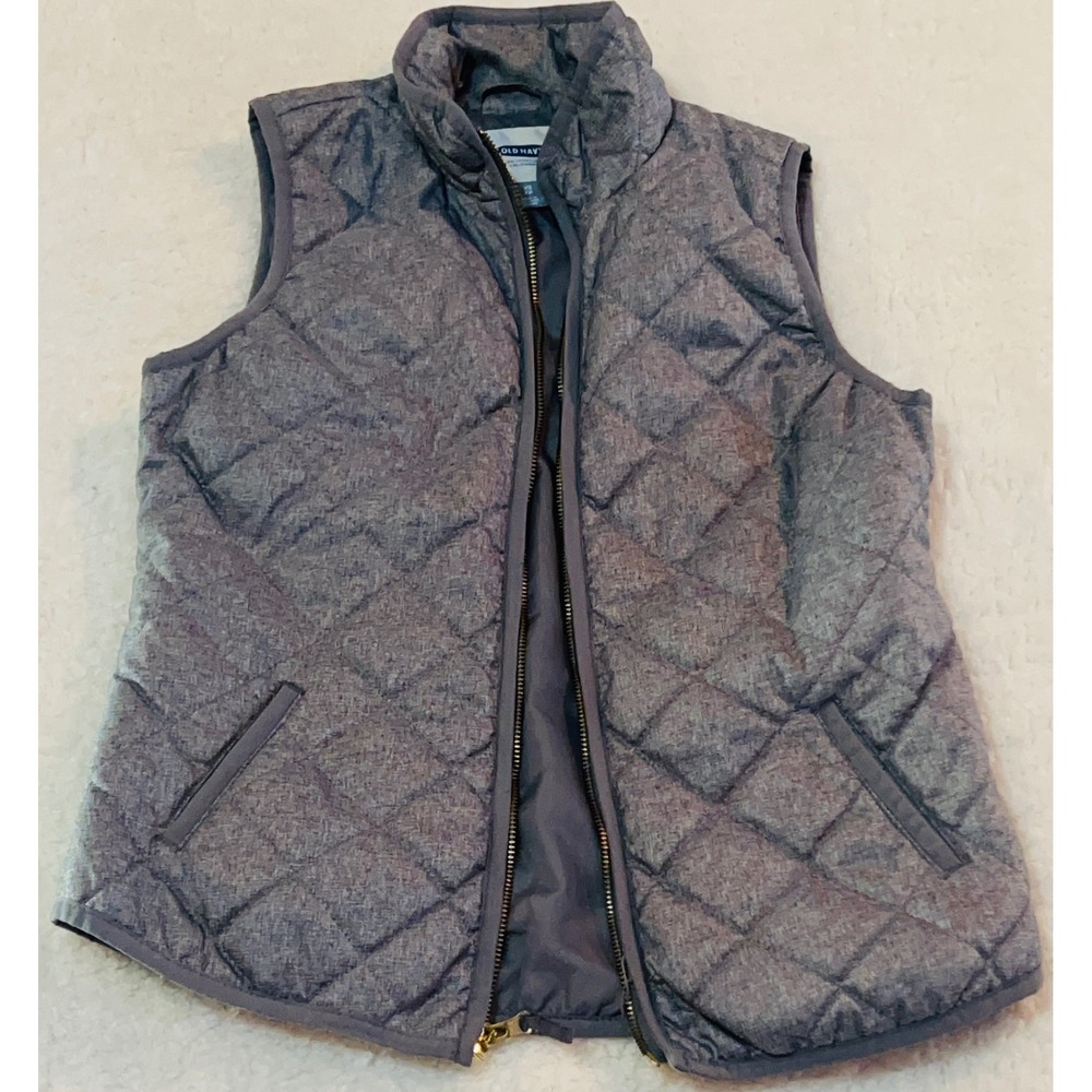 Old Navy Womens Quilted Puffer Vest Gray Full Zip Sleeveless Jacket XS Heathered